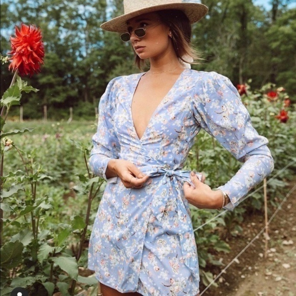 WeWoreWhat Light Blue Floral Mini Dress